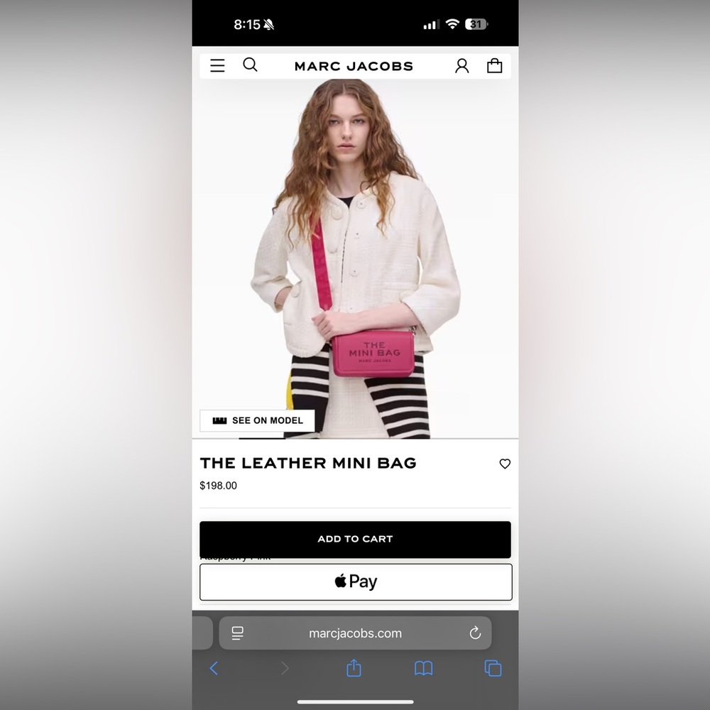 NWT Marc Jacobs THE LEATHER MINI BAG- raspberry pink - Picture 6 of 6